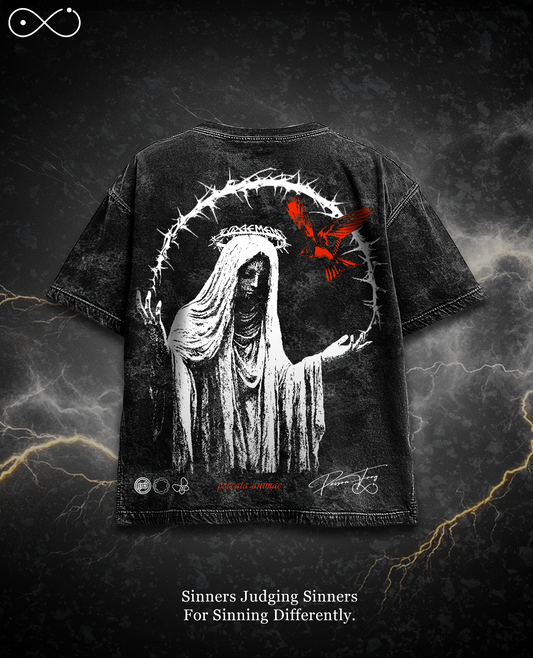 DIVINE SINNER BLACK ACIDWASHED OVERSIZED TEE